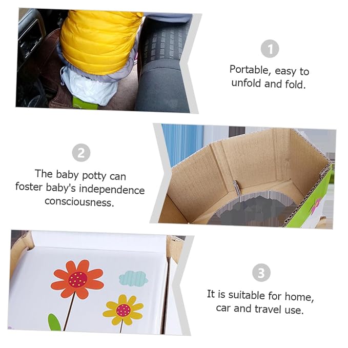 Toyvian Foldable Portable Travel Potty with Comfortable Seat Lightweight Paper Toilet for Boy Girl Easy to Unfold and Fold Convenient for Outdoor Car and Travel Use Includes