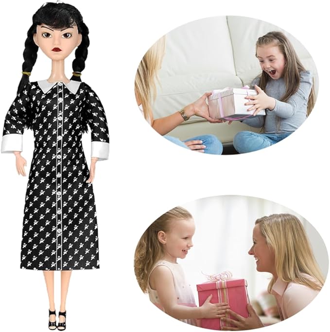 Dumwick 11.5'' Adams Doll with Gift Box, High Heels, Black Dress, and Hair, Perfect Christmas and Birthdays Toy Gift for Girls & Fans(B1)