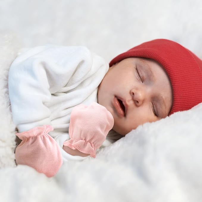 BQUBO Newborn Infant Toddler Mittens No Scratch Cotton Elastic Wrist Gloves Hypoallergenic for 0-6 Months Baby Boys Girls