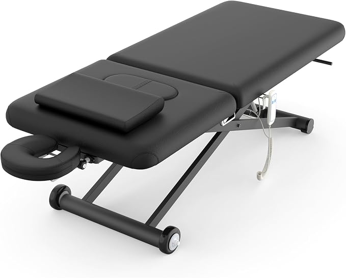 pouseayar Heavy Duty Electric Massage Table, Electric Lift Motor and Manual Backrest Adjustable for Treatment/Medical Spa/Facial Bed/Beauty Bed and More - 31.2 Wide x 75 Long - Black