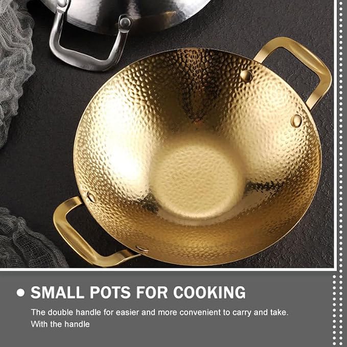 Double Handle Hammered Griddle Korean Pot Ramen Pot Stainless Steel Pan Cooking Tool