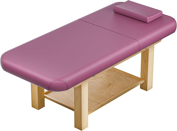 Heavy Duty Frame Professional Massage Table with Adjustable Backrest & Height Legs & Face Pillow, PU Leather, for Treatment, Physical Therapy, Spa Facial Professional Massage (Wood, Red)