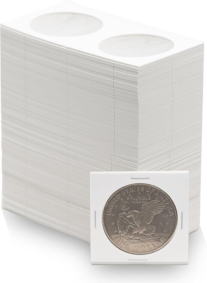 100 Large Dollar 2x2 Cardboard Coin Flips with Mylar Windows Archival Safe
