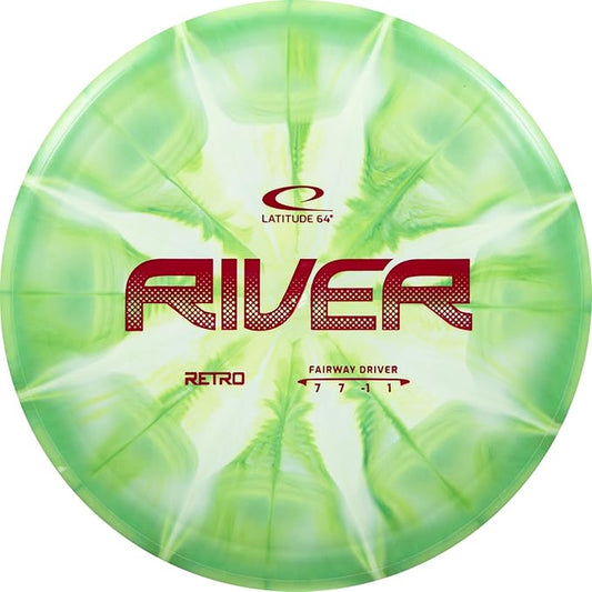 Latitude 64 Retro Burst River | Disc Golf Fairway Driver | Easy-to-Throw Disc Golf Driver for Beginners | Straight Flying | 170g+ Frisbee Disc | Unique Burst Patterns | Green