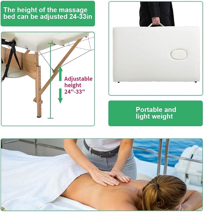 BestMassage Massage Bed Portable Massage Table 28 inch Wide Lash Bed Height Adjustable 2 Folding Spa Table with Non-Woven Bag for Spa Footmassage Facial CareSpa Tattoo