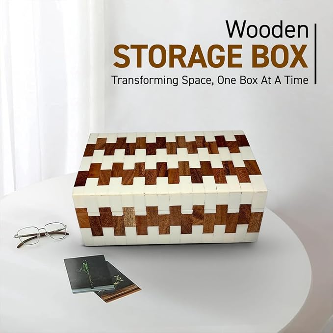 Perilla Home ﻿Home Decor Decorative Storage Wooden Box Small Wooden Organizer Tool Stash Card Craft Trinket Memory Keepsake Jewelry Box for Men and Women, Ticino, Gifts For All, Off White & Brown