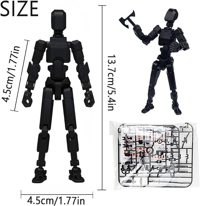 Titan13 Action Figure, Lucky Robot 13 Action Figures, 3D Printed Multi-Jointed Movable Action Figure, Dummy Robot 13 Figures Toy for Desktop Decorations Game Gifts (Black)