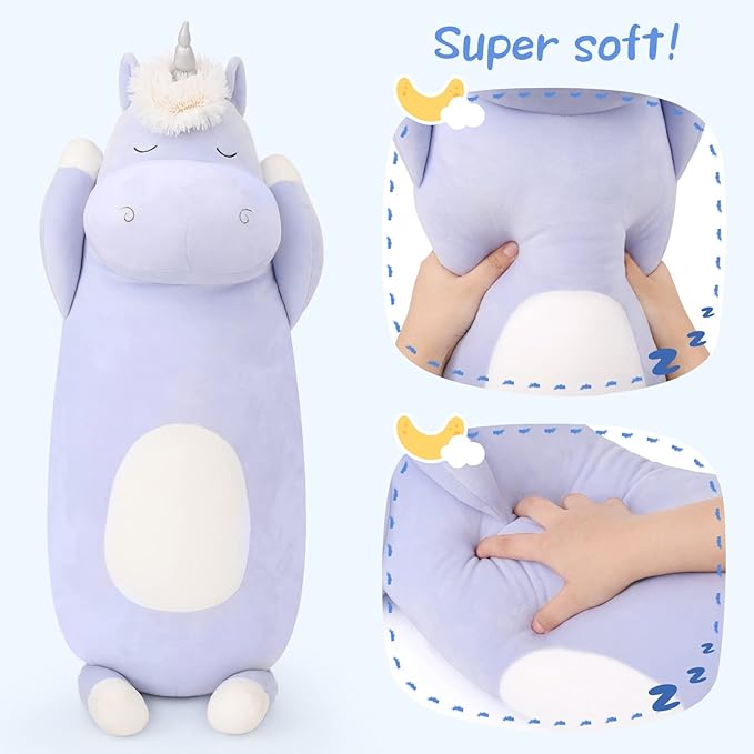 MorisMos 36.2" Unicorn Body Pillow Large Hugging Unicorn Stuffed Animal,Soft Plush Toy for Kids Girl, Animal Body Pillow for Special Day, Blue