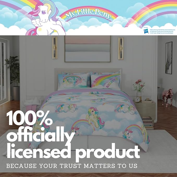 Franco Collectibles My Little Pony Classic Retro Unicorn Rainbow Bedding 7 Piece Super Soft Comforter and Sheet Set with Sham, Full, (100% Official Licensed Product)