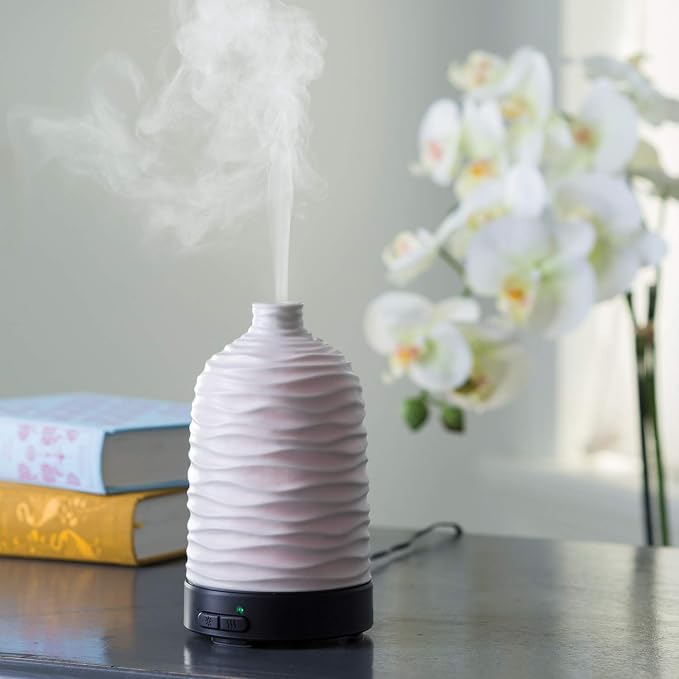 Airome Harmony Medium Porcelain Essential Oil Diffuser|100 mL Humidifying Ultrasonic Aromatherapy Diffuser 8 Colorful LED Lights, Intermittent & Continual Mist, Auto Shut-Off, White