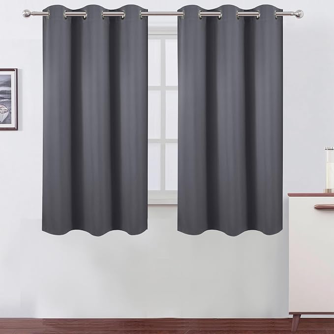 LEMOMO Grey Blackout Curtains 34 x 63 Inch Length/Set of 2 Curtain Panels/Thermal Insulated Room Darkening Blackout Curtains for Bedroom