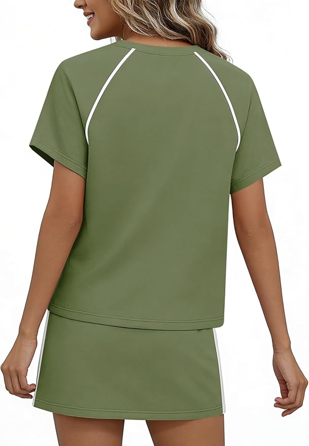 Womens 2 Piece Skirt Sets Summer Tennis Outfits Vacation Skort Set | Two Piece Sets, Short Set, Athletic Workout Golf Outfits, Crew Neck, Color Block, Drawstring, Workout Mathcing Lounge Sets