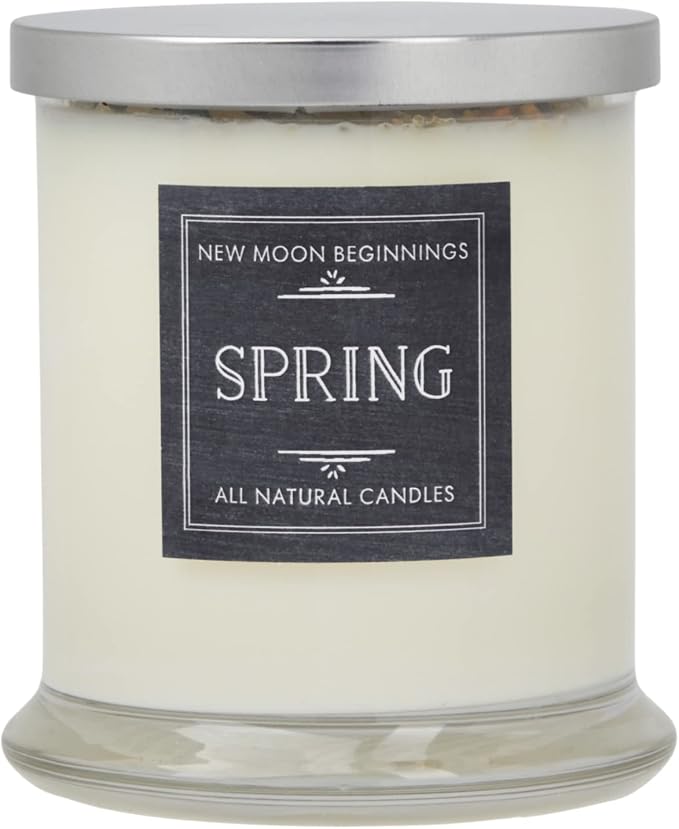 Spring Candle by New Moon Beginnings - Rosemary & Citrus Candle - Soy Candle - All Natural Aromatherapy Essential Oil Candle - Herb & Crystal Candle - Energy Cleansing Candle - 12 oz Glass Jar