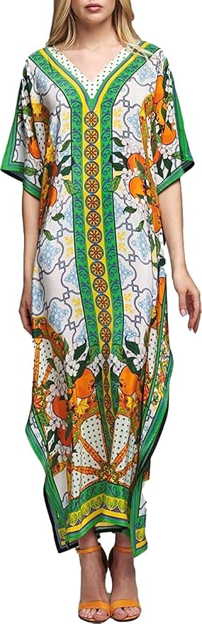 Venasha Womens Caftan Floral Print Kaftan Dress Short Sleeve Swimsuit Cover up Loungewear for Summer