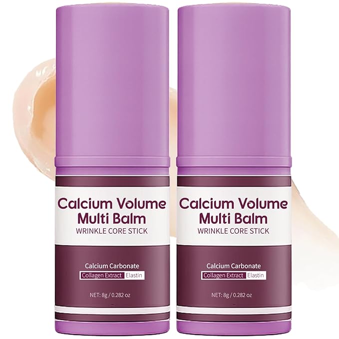 2Pcs Calcium Volume Multi Balm Stick, Korean Skin Care Moisturizing Balm with Vitamin, Almond & Vitamin E for Lip Eye Neck