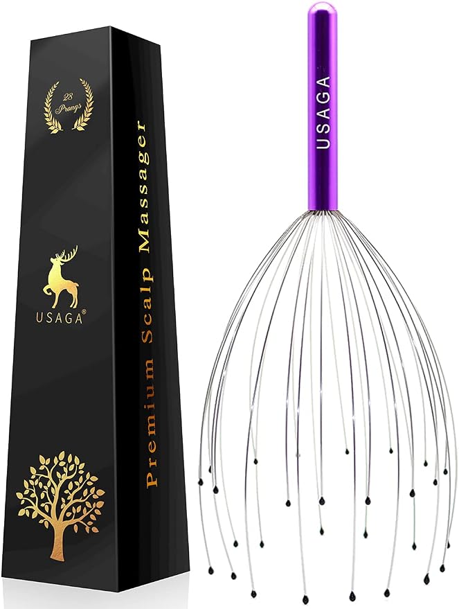 USAGA 28 Fingers Head Scratcher, Head Massager, Scalp Massager for Scalp Body Relaxing (Purple)