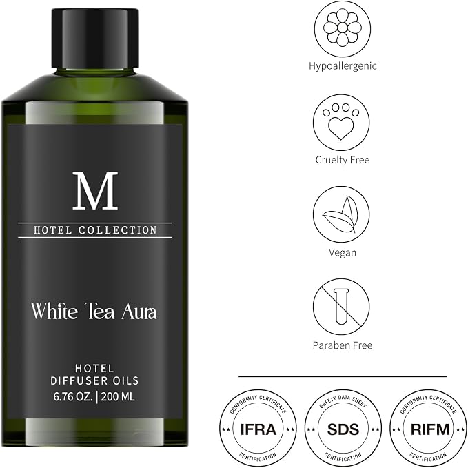 Hotel Collection Diffuser Oil-White Tea Aura, 6.76 Fl Oz (200ml), Home Luxury Aroma & Hotel Fragrance Diffuser Oil- Essential Oils for Aromatherapy Bigger Bottle, Longer Lasting Aroma