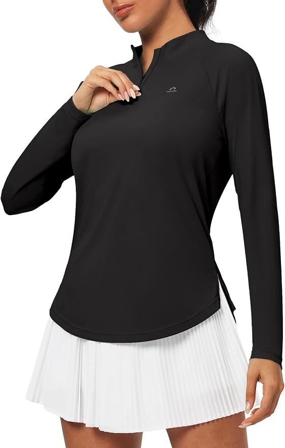 Heathyoga Long Sleeve Workout Tops for Women Golf Shirt UPF 50+ Swim Shirts for Woman UV Sun Protection Quarter Zip Pullover