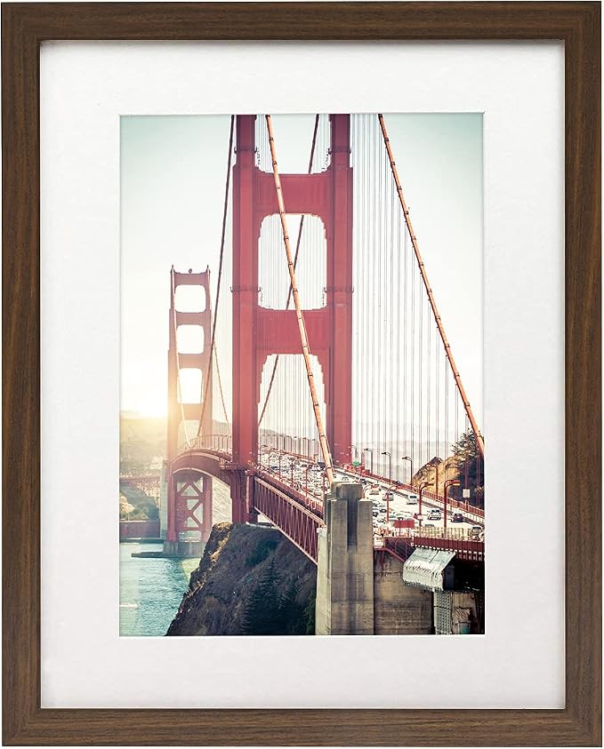 Americanflat 11x14 Picture Frame with Shatter-Resistant Glass - Use as 8x10 Frame with Mat or Display 11x14 Photo Without Mat - Signature Collection - Picture Frames for Wall Display - Walnut | Engineered Wood construction, Shatter-resistant glass, han...