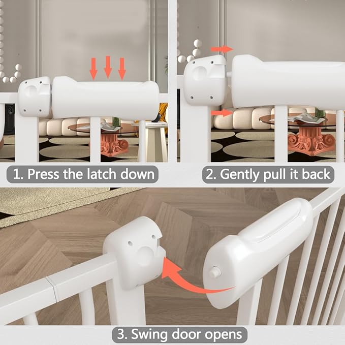Baby Gate for Doorways Stairs Hallway 76.3-81.1 Inch Wide, Walk Through Child Gates with Pressure Mounted Extention Kit, Indoor Safety Child Gates for Kids or Pets