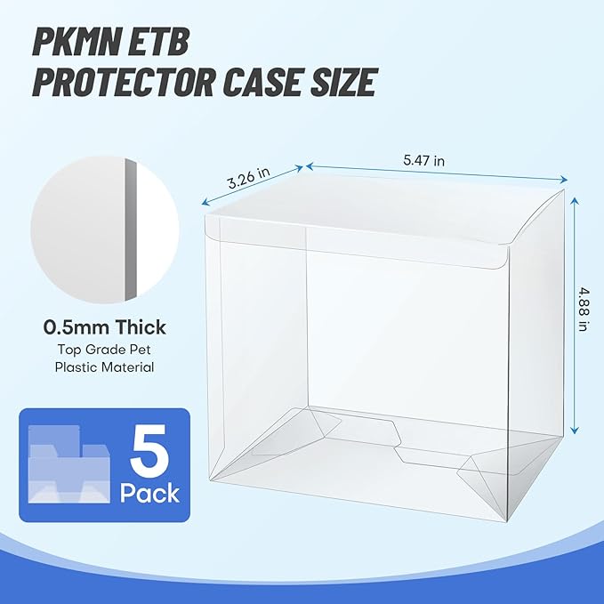 Clear PKMN Booster Box Protector Case, 5 Pack PET Plastic Display Cases for Sealed Booster Boxes – PET Protective Storage for Collectors – 0.5mm Thick (5.47x3.26x4.88 inch)
