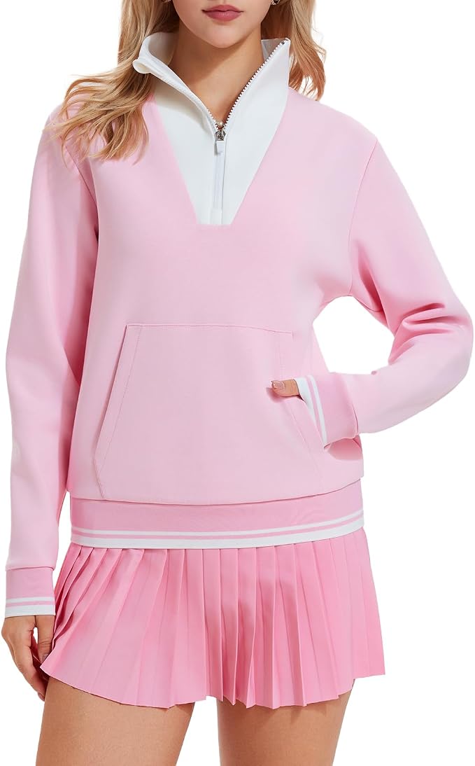 Airfree Women Two Piece Tennis Skirt Set Golf Outfits Half Zip Oversize Pullover Sweatshirt 2 Piece Skirt Sets with Pockets