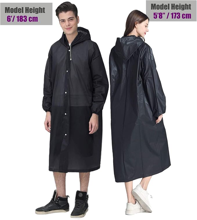 HLKZONE Raincoat, 2 Pack Rain Ponchos for Adults Travel Rain Jacket Packable Rain Coats for Women with Drawstring Hood