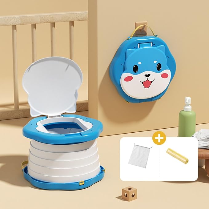 Portable Foldable Travel Potty Seat for Toddler, Training Toilet Seat Emergency Toilet for Car, Children Toilet with Splash Guard for Toddler Travel, Camping, Indoor and Outdoor Use Blue