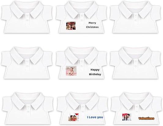 9 Pcs Personalized Teddy Bear Clothes with Name Photo, Stuffed Animal Clothes for Teddy Bears Fit 8-16 inch Stuffed Bear Outfit, Personalized Doll Clothing Make Your Own Plush Doll Shirt