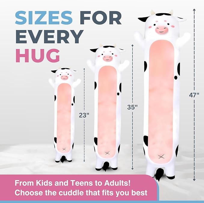 Cow Print Plush Body Pillow for Kids | Long Stuffed Animal Cuddle Pillow | Soft Hugging Toy | Plushie Gift for Girls & Boys | Long Plush Body Pillow for Sleep & Comfort | Small, 23 Inches