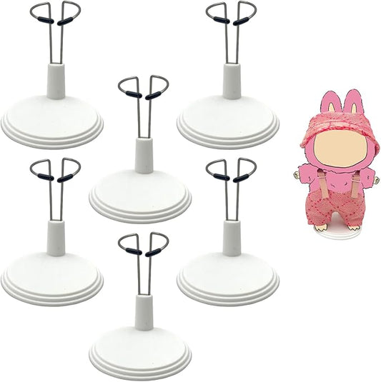 Adjustable Doll Stand - Universal Display Holder for 4-8" Dolls, Action Figures & Plush Toys Creative Storage Stand for Keep your Doll in a standing position (White, 6PC)