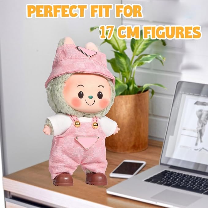 AICase for 17cm Doll Clothes/Outfit,Clothes Set for 17cm Doll,3 Piece Set Hat Clothing,Boys and Girls Stylish Adorable Dolls Clothes Accessories_Pink