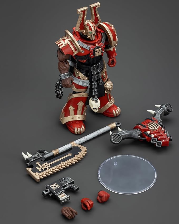 Pipigirl JoyToy GW 40K Genuine License 1:18 Action Figure, World Eaters Khorne Berzerker with Eviscerator Chainaxe, 4.96 inch Collectible Action Figures Sets