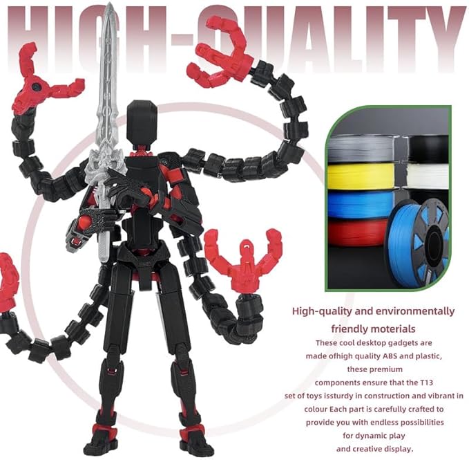 T13 Action Figure, Assembly Completed Dummy 13 Action Figures,T 13 3D Printed Toys - The Premium Action Figures for Sci-Fi Enthusiasts,Four Claws Robot (Black Red, 5.2 Inch)