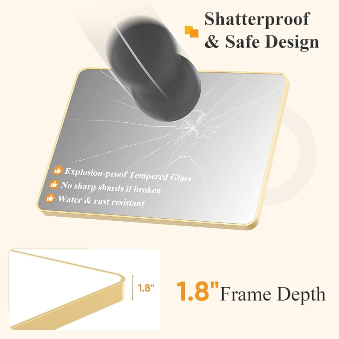 Sweetcrispy Bathroom Mirror for Over Sink, 30x48 Inch Wall Mount Mirror with a Rounded Rectangle and Matte Metal Frame, Modern Wall Vanity Mirrors for Home Decor, Living Room, Bedroom, Gold