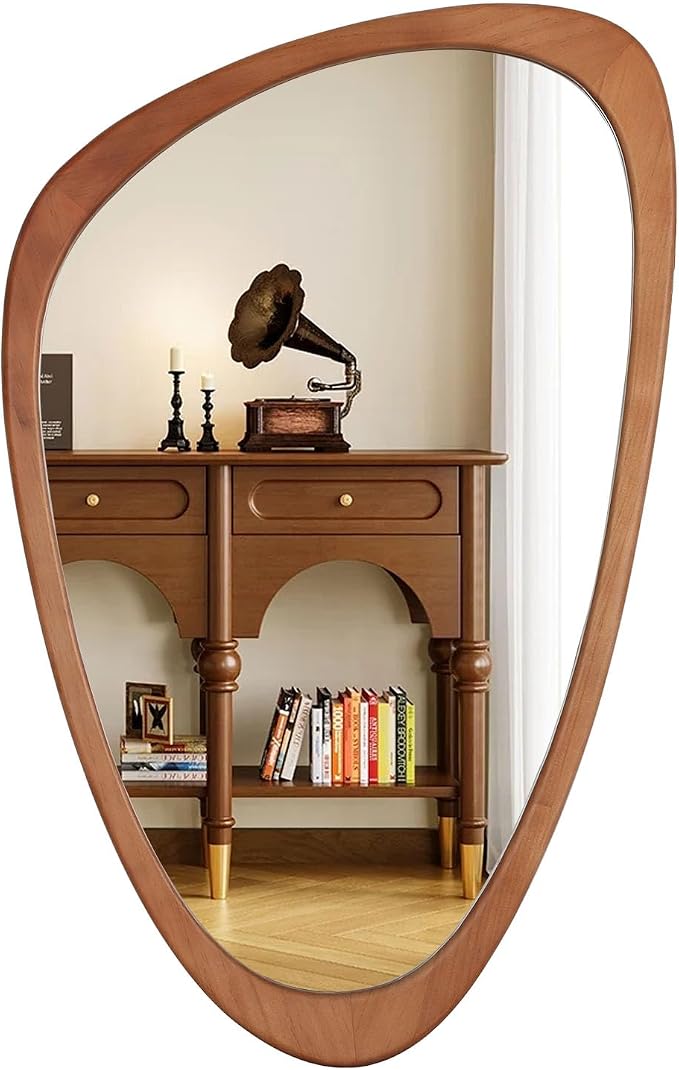 Asymmetrical Mirror, Irregular Wall Mirror, Wall Mirrors Decorative for Bedroom Living Room Entryway Hall, Wood Mirror for mid Century Modern Decor 36" H x 23" W