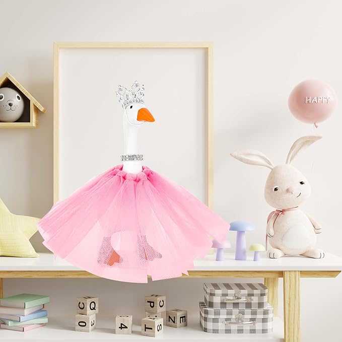 3 Pcs Desk Goose Outfits with Crown Rhinestone Necklace Pink Tutu Dress Princess Costume for 7inch Magnetic Key Holder Mini Goose Statue