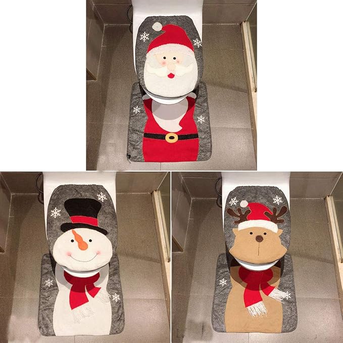 HESHIFENG. party & accessories Christmas Snowman Santa Deer Toilet Seat Cover and Rug Set Red Christmas Decorations Bathroom (Snowman Style 2)