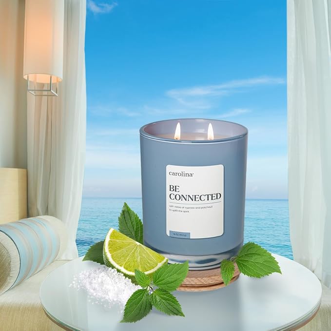 Carolina Be Connected Scented Candle, 16 oz Cypress & Patchouli Scented, 2 Wick Wellness Relaxing Candle, 60H Burn Time, Ideal for Creating a Welcoming Home - Made in The USA