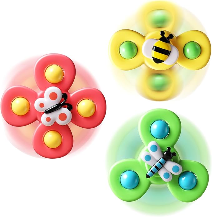 ALASOU 3PCS Suction Cup Spinner Toys for 1 Year Old Boy Girl|Spinning Top Baby Toys 12 18 Months|1 2 Year Old Boy Birthday Gift|Baby Bath Toy for Kids Ages 1-3|Sensory Toy for Toddlers 1-3