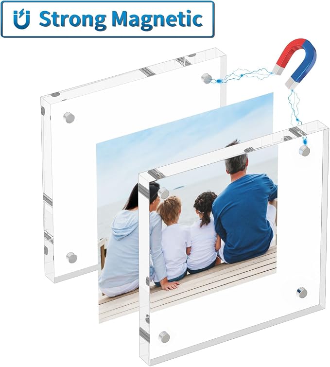 AITEE 4x4 Acrylic Picture Frames 3 Pack, 20% Thicker Block, Clear Picture Frames Freestanding Double Sided Magnetic Acrylic Lucite Frameless Transparent Square Frame Gift for Desktop Display