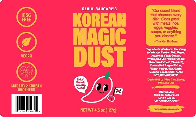 Korean Magic Dust 4.5oz (127g) – Seasoning Blend - Salty, Spicy, and Umami Flavor Explosion – Award-Winning, Food Network The Great Food Truck Race Winner – Perfect on Eggs, Meats, Veggies, Popcorn, Chips, and More.