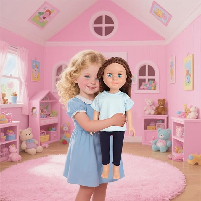 5-Piece Light Blue T-Shirts for 17-18 Inch Dolls / DIY Customizable Plain Tees (Blue)