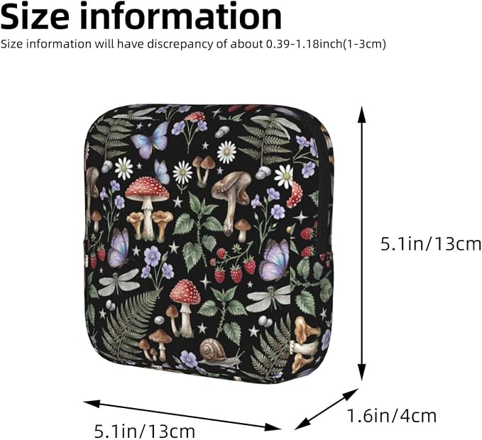 Mushroom Vintage Magic Witch Fern Witchcraft Period Bag For Women,Portable Sanitary Napkin Period Pad Pouch For Purse, Small Make Up Bags