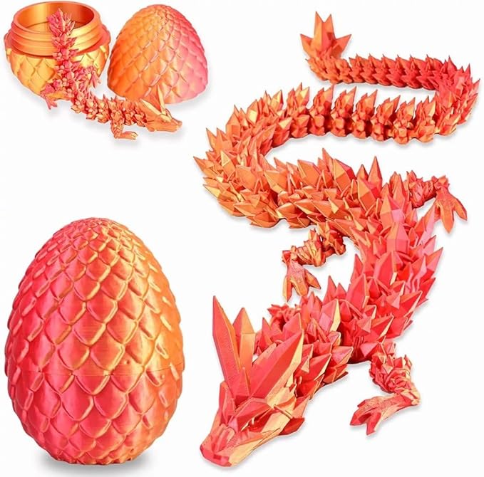 4PCS Mini 3D Printed Dragon Eggs with Inside Dragon - Articulated Crystal Dragons, Easter Basket Fillers, Fidget Toys for Kids, and Festive Easter Decorations, with Keychain