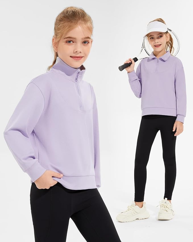 Girls Quarter Zip Sweatshirt Long Sleeve Pullover Tops Kids Casual Spring Outfits for Teen Girls, 5-14 Years
