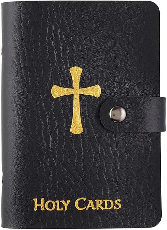 Holy Card Holder Carrying Case for Adults, Unisex, Faux Leather, Up to 40 Cards, Black, Snap Closure