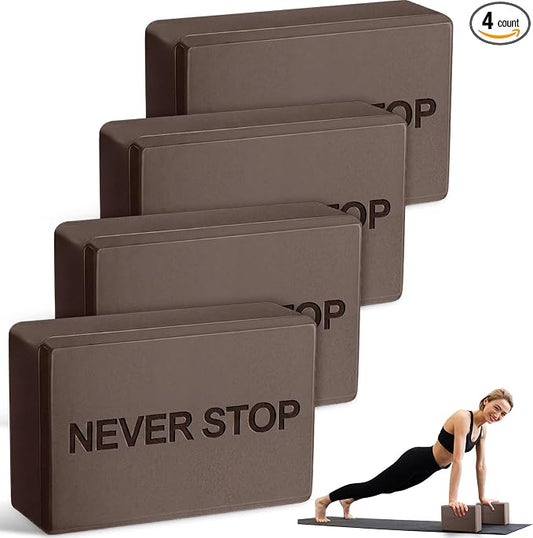 RoundFunny 4 Pack Yoga Blocks Non Slip Pilates Brick Foam Blocks Pilates Dance Gymnastics Workout Fitness Props Tool for Stretching Meditation and Exercise