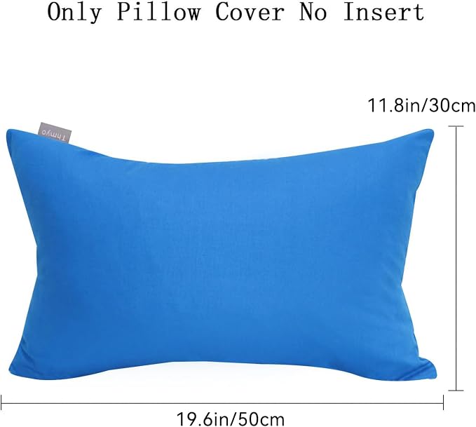Thmyo 4-Pack 100% Cotton Lumbar Comfortable Solid Decorative Throw Pillow Case, Rectangle Cushion Cover Pillowcase Sublimation Blank Pillow Covers DIY Throw Pillowcase(12x20inch/30x50cm, Blue)