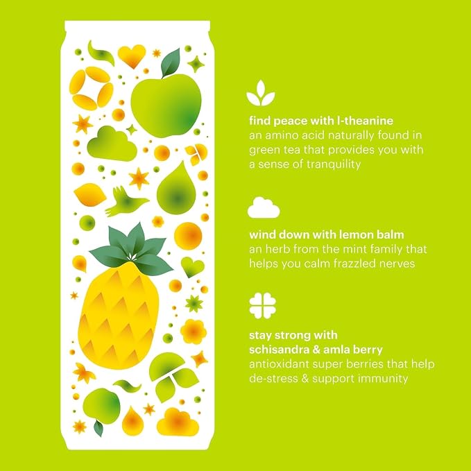 Heywell Sparkling Adaptogenic Water Calm and Restore, Green Apple Pineapple Flavor 12 Fluid Ounce (Pack of 12) - Non Caffeinated, Organic, Non GMO, Vegan, Gluten Free, Dairy Free